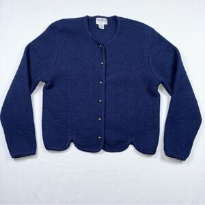 Crystal Sportswear Boiled Wool Cardigan Medium Blue Grandma Vintage Sweater